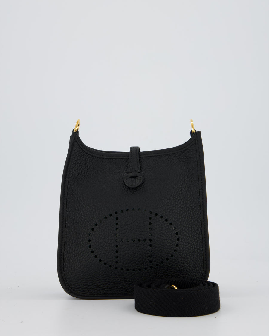 Hermès Mini Evelyne Bag in Black Clemence Leather with Gold Hardware