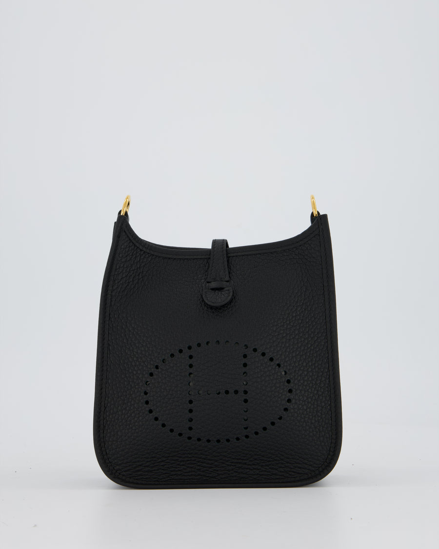 Hermès Mini Evelyne Bag in Black Clemence Leather with Gold Hardware