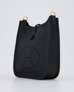 Hermès Mini Evelyne Bag in Black Clemence Leather with Gold Hardware