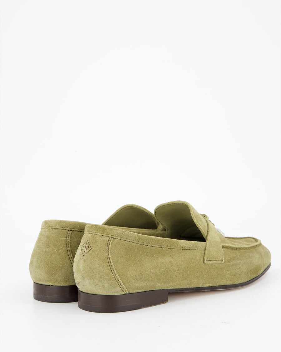 Loro Piana Khaki Suede Charms Loafers Size EU 37