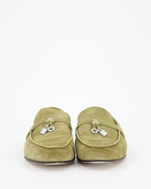 Loro Piana Khaki Suede Charms Loafers Size EU 37