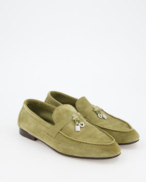 Loro Piana Khaki Suede Charms Loafers Size EU 37