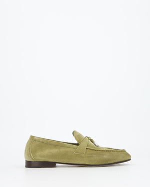 Loro Piana Khaki Suede Charms Loafers Size EU 37