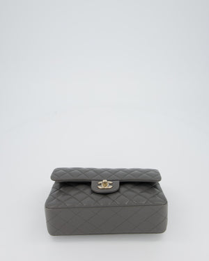 *HOT* Chanel Grey Small Classic Double Flap Bag in Lambskin Leather with Champagne Gold Hardware