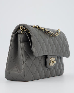 *HOT* Chanel Grey Small Classic Double Flap Bag in Lambskin Leather with Champagne Gold Hardware