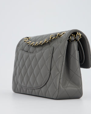 *HOT* Chanel Grey Small Classic Double Flap Bag in Lambskin Leather with Champagne Gold Hardware