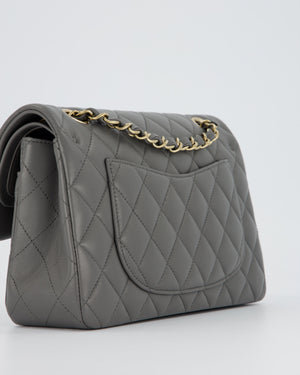 *HOT* Chanel Grey Small Classic Double Flap Bag in Lambskin Leather with Champagne Gold Hardware