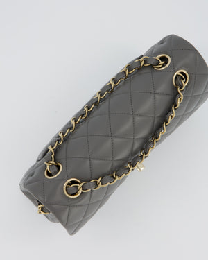 *HOT* Chanel Grey Small Classic Double Flap Bag in Lambskin Leather with Champagne Gold Hardware