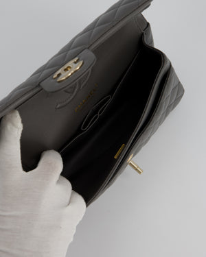*HOT* Chanel Grey Small Classic Double Flap Bag in Lambskin Leather with Champagne Gold Hardware