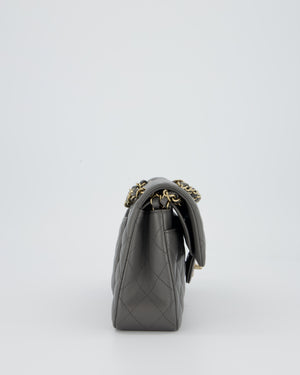 *HOT* Chanel Grey Small Classic Double Flap Bag in Lambskin Leather with Champagne Gold Hardware