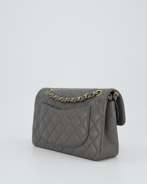 *HOT* Chanel Grey Small Classic Double Flap Bag in Lambskin Leather with Champagne Gold Hardware