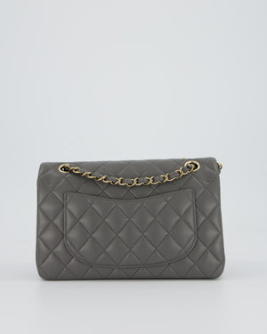 *HOT* Chanel Grey Small Classic Double Flap Bag in Lambskin Leather with Champagne Gold Hardware