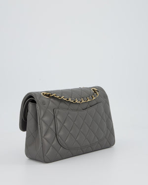 *HOT* Chanel Grey Small Classic Double Flap Bag in Lambskin Leather with Champagne Gold Hardware