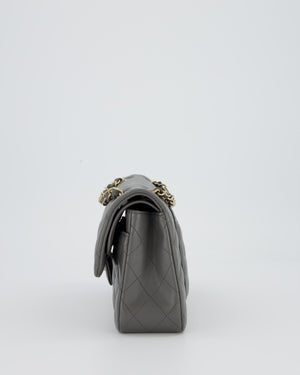 *HOT* Chanel Grey Small Classic Double Flap Bag in Lambskin Leather with Champagne Gold Hardware