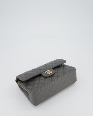 *HOT* Chanel Grey Small Classic Double Flap Bag in Lambskin Leather with Champagne Gold Hardware