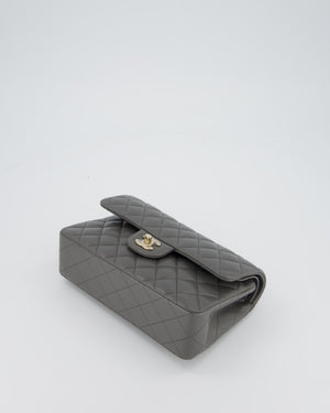 *HOT* Chanel Grey Small Classic Double Flap Bag in Lambskin Leather with Champagne Gold Hardware