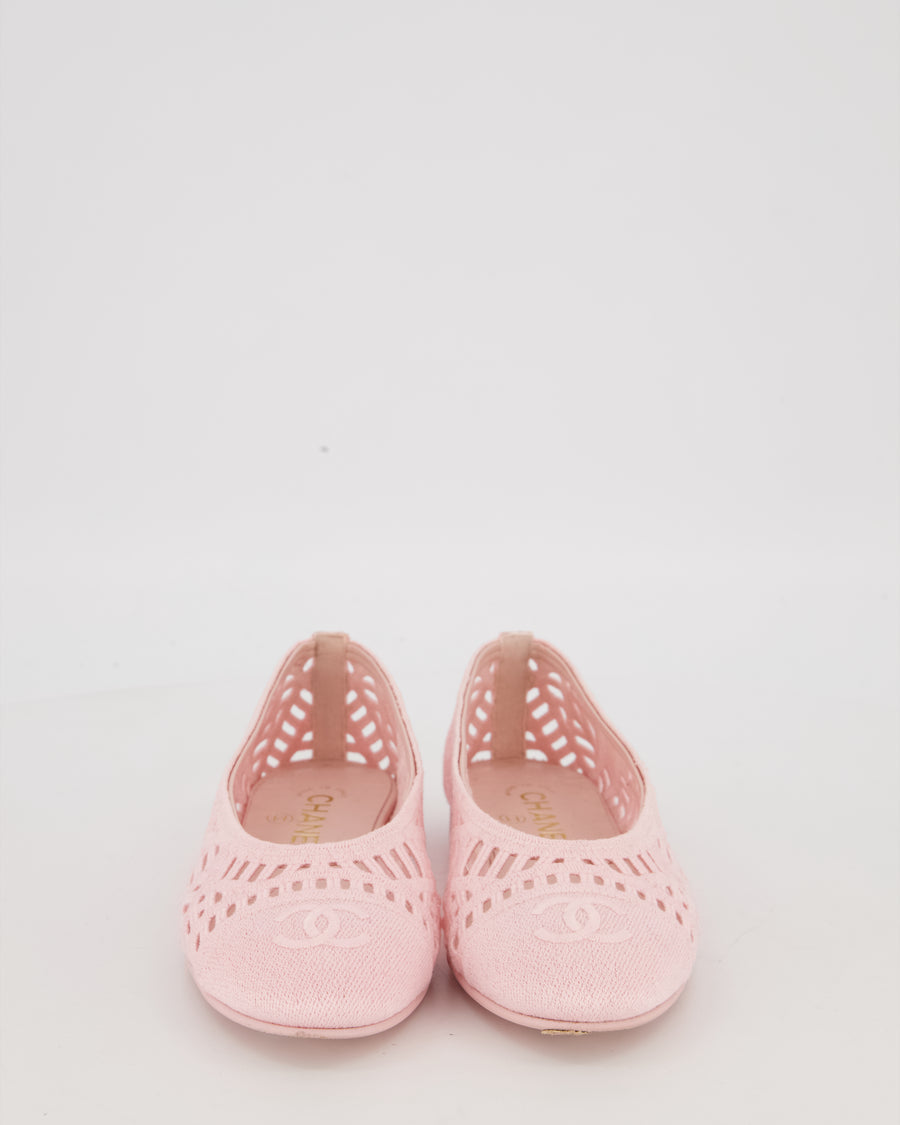 Chanel Pink Lattice Mesh Ballet Flats with CC Logo Toecap Size EU 37
