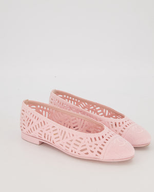Chanel Pink Lattice Mesh Ballet Flats with CC Logo Toecap Size EU 37
