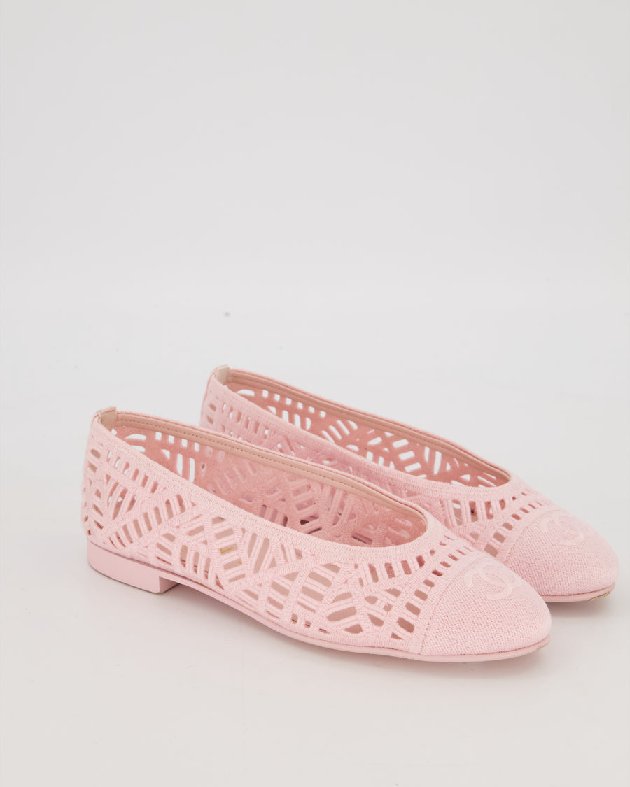 Chanel Pink Lattice Mesh Ballet Flats with CC Logo Toecap Size EU 37