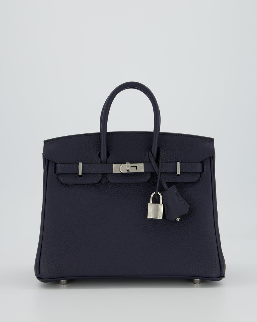 *RARE* Hermès Birkin 25 Retourne Bag in Bleu Nuit Togo Leather with Palladium Hardware