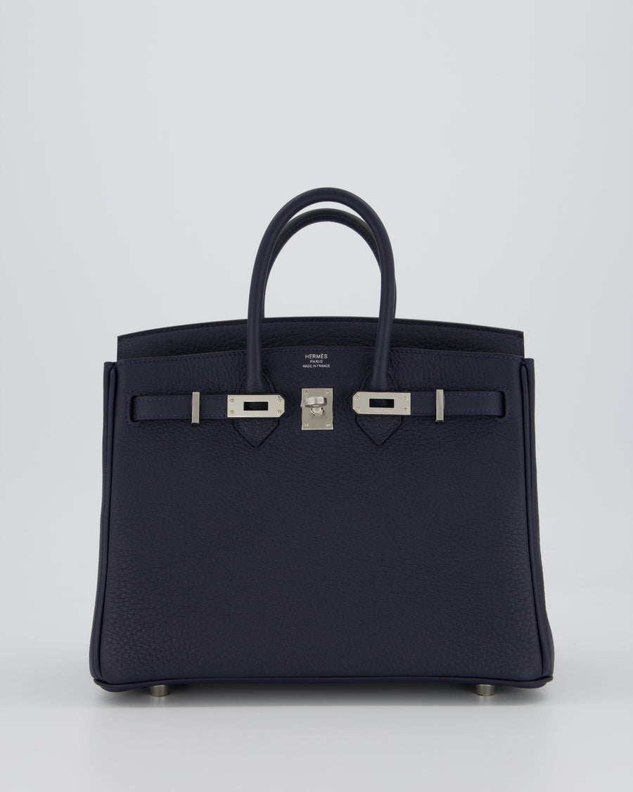 *RARE* Hermès Birkin 25 Retourne Bag in Bleu Nuit Togo Leather with Palladium Hardware