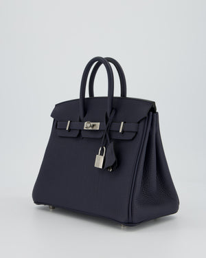 *RARE* Hermès Birkin 25 Retourne Bag in Bleu Nuit Togo Leather with Palladium Hardware