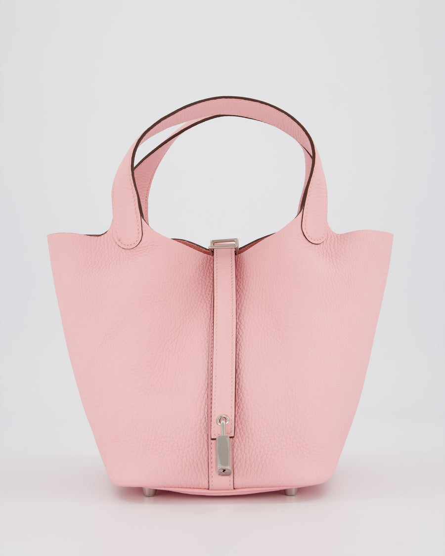 *ULTRA RARE* Hermès Picotin Bag 18cm in Rose Sakura Clemence Leather with Palladium Hardware