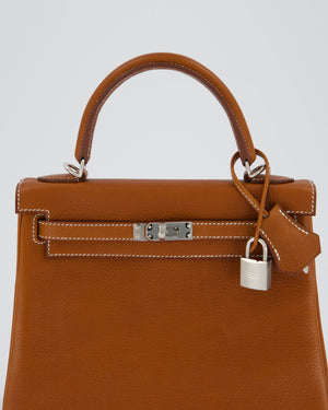 *SUPER RARE* Hermès Kelly 25 Retourne Bag in Fauve Barenia Faubourg Leather with Palladium Hardware
