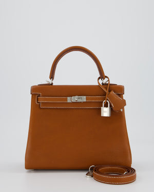 *SUPER RARE* Hermès Kelly 25 Retourne Bag in Fauve Barenia Faubourg Leather with Palladium Hardware