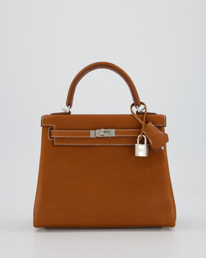 *SUPER RARE* Hermès Kelly 25 Retourne Bag in Fauve Barenia Faubourg Leather with Palladium Hardware