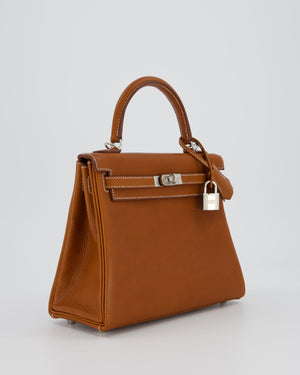 *SUPER RARE* Hermès Kelly 25 Retourne Bag in Fauve Barenia Faubourg Leather with Palladium Hardware