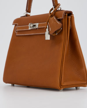 *SUPER RARE* Hermès Kelly 25 Retourne Bag in Fauve Barenia Faubourg Leather with Palladium Hardware