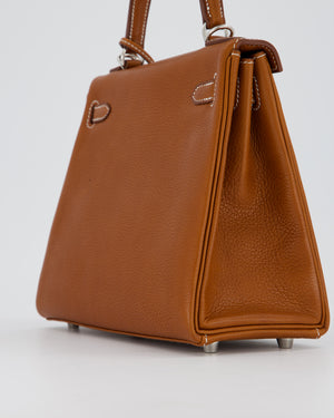 *SUPER RARE* Hermès Kelly 25 Retourne Bag in Fauve Barenia Faubourg Leather with Palladium Hardware