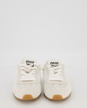 Miu Miu Beige and White Mesh Suede Plume Trainers with Gum Soles Size EU 40