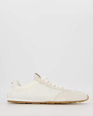 Miu Miu Beige and White Mesh Suede Plume Trainers with Gum Soles Size EU 40