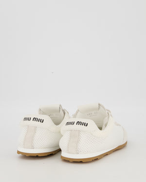 Miu Miu Beige and White Mesh Suede Plume Trainers with Gum Soles Size EU 40