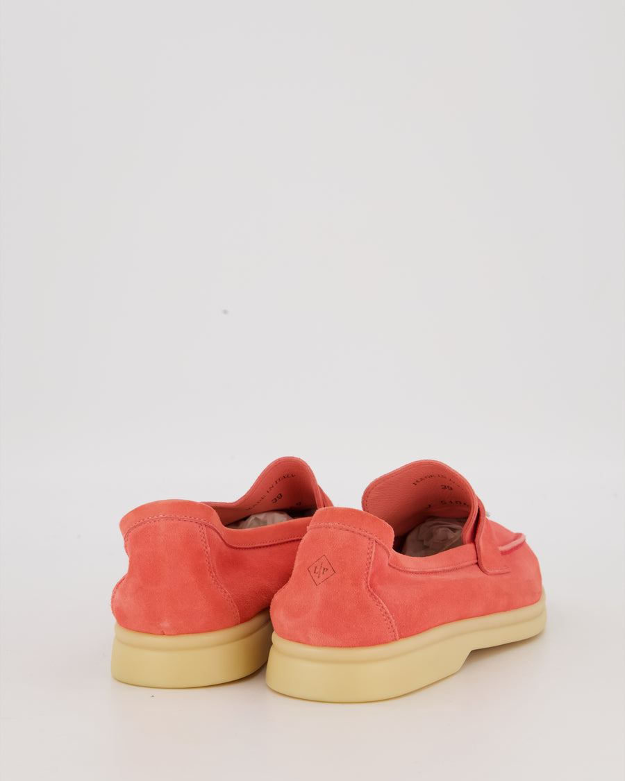Loro Piana Pink Suede Summer Charms Walk Loafers Size EU 39