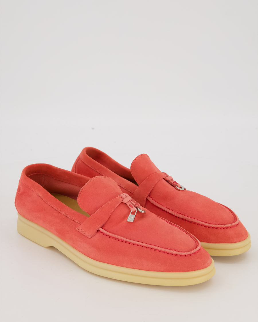 Loro Piana Pink Suede Summer Charms Walk Loafers Size EU 39