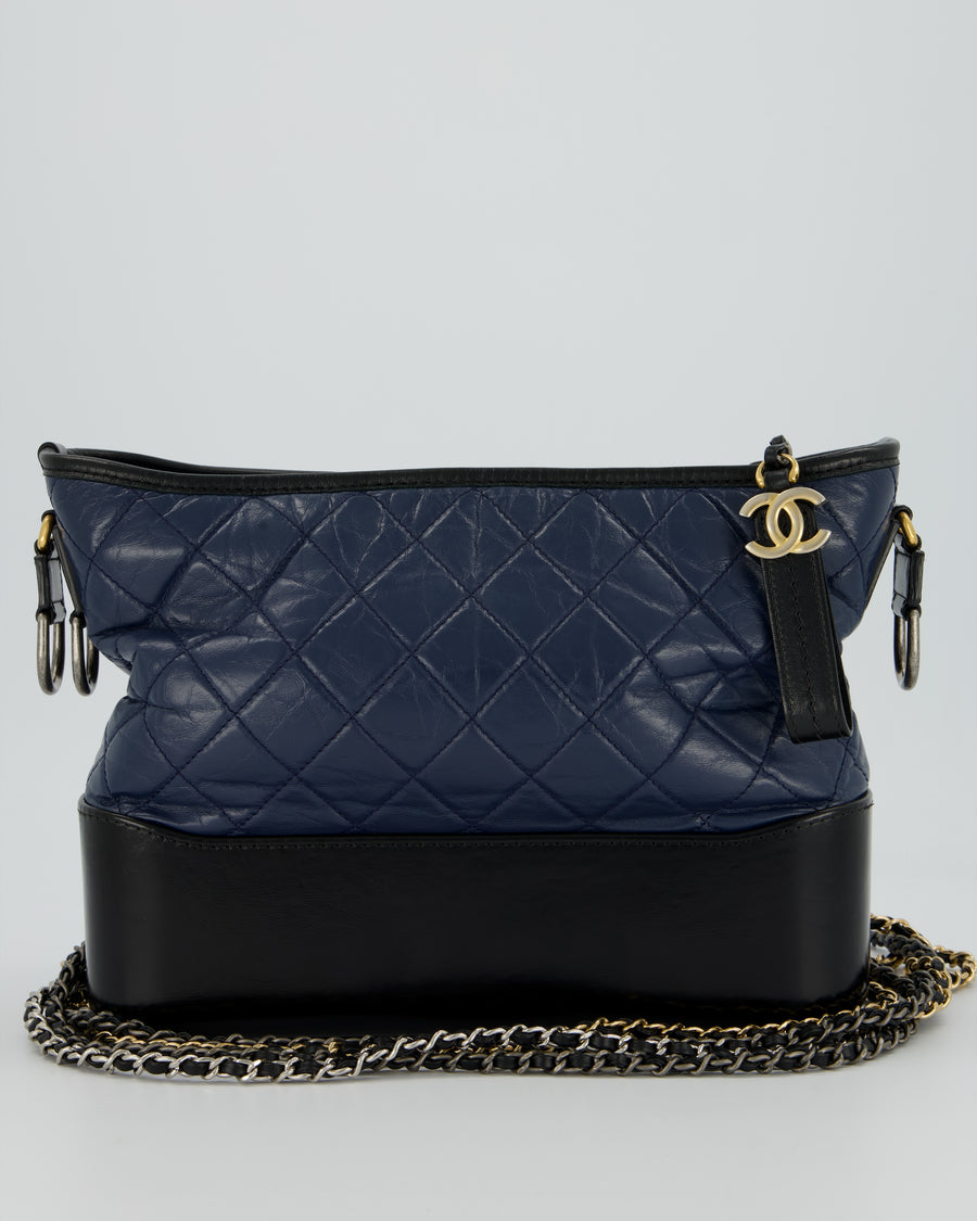 Chanel Navy and Black Medium Gabrielle Bag in Calfskin Leather with Mixed Hardware