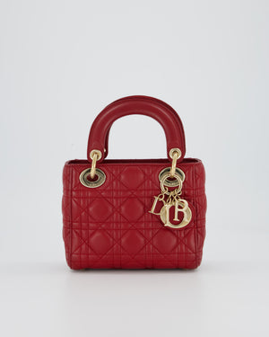 Christian Dior Red Mini Lady Dior Bag in Calfskin Leather With Champagne Hardware