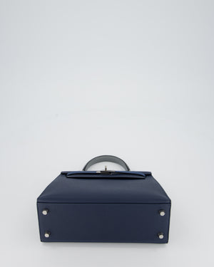 *HOT* Hermès Kelly 25 Sellier Tricolour Bag in Bleu Abysse, Bleu Tie and Gris Pantin Epsom Leather with Palladium Hardware