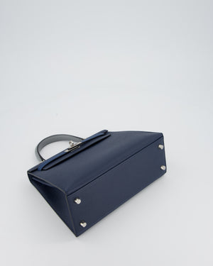 *HOT* Hermès Kelly 25 Sellier Tricolour Bag in Bleu Abysse, Bleu Tie and Gris Pantin Epsom Leather with Palladium Hardware