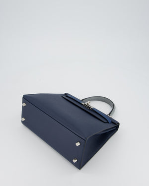 *HOT* Hermès Kelly 25 Sellier Tricolour Bag in Bleu Abysse, Bleu Tie and Gris Pantin Epsom Leather with Palladium Hardware