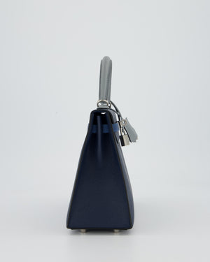 *HOT* Hermès Kelly 25 Sellier Tricolour Bag in Bleu Abysse, Bleu Tie and Gris Pantin Epsom Leather with Palladium Hardware