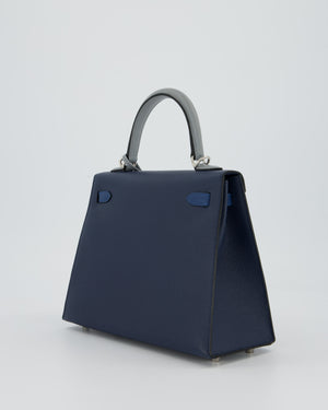 *HOT* Hermès Kelly 25 Sellier Tricolour Bag in Bleu Abysse, Bleu Tie and Gris Pantin Epsom Leather with Palladium Hardware