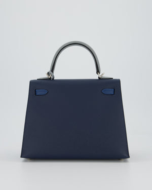 *HOT* Hermès Kelly 25 Sellier Tricolour Bag in Bleu Abysse, Bleu Tie and Gris Pantin Epsom Leather with Palladium Hardware