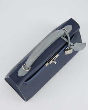 *HOT* Hermès Kelly 25 Sellier Tricolour Bag in Bleu Abysse, Bleu Tie and Gris Pantin Epsom Leather with Palladium Hardware