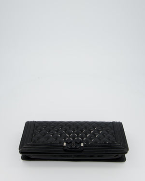 *RARE* Chanel Black East West Boy Chocolate Bar Bag In Patent With Black/ Silver Hardware
