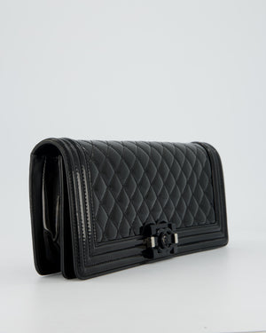 *RARE* Chanel Black East West Boy Chocolate Bar Bag In Patent With Black/ Silver Hardware
