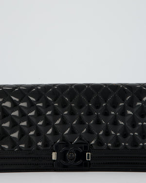 *RARE* Chanel Black East West Boy Chocolate Bar Bag In Patent With Black/ Silver Hardware